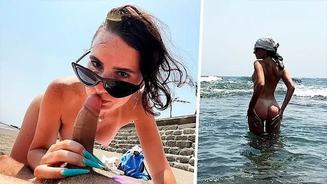 Public Blowjob nóng bỏng trên bãi biển từ người đẹp mông to
